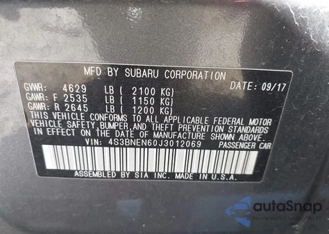 2018 Subaru Legacy 3.6R Limited z USA, uszkodzony, nr VIN 4S3BNEN60J3012069